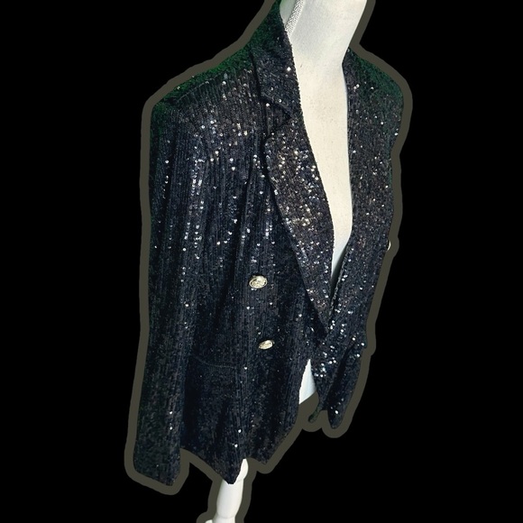 NWT Alexia Admor ‘Abbi’ Shimmering Sequined Blazer in Black Size 8 - Picture 16 of 16